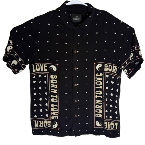 Scotch & Soda Other - Scotch Soda Mens Black Born to Love Yin Yang Short Sleeve Button Up Shirt Size S
